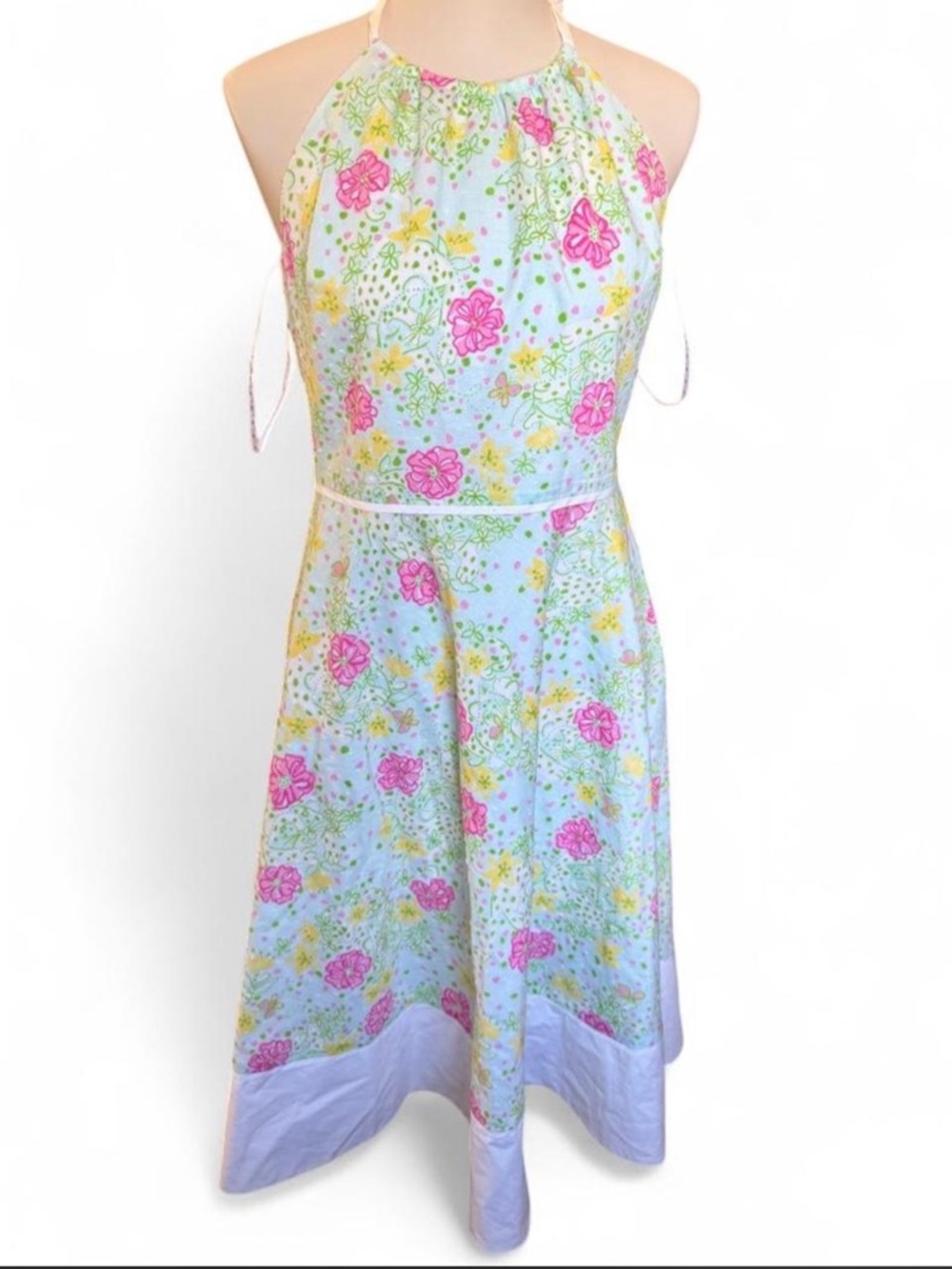 Vintage Lilly Pulitzer White & Pink Floral Swiss Dot Halter Dress - Size 10 - Picture 3 of 9